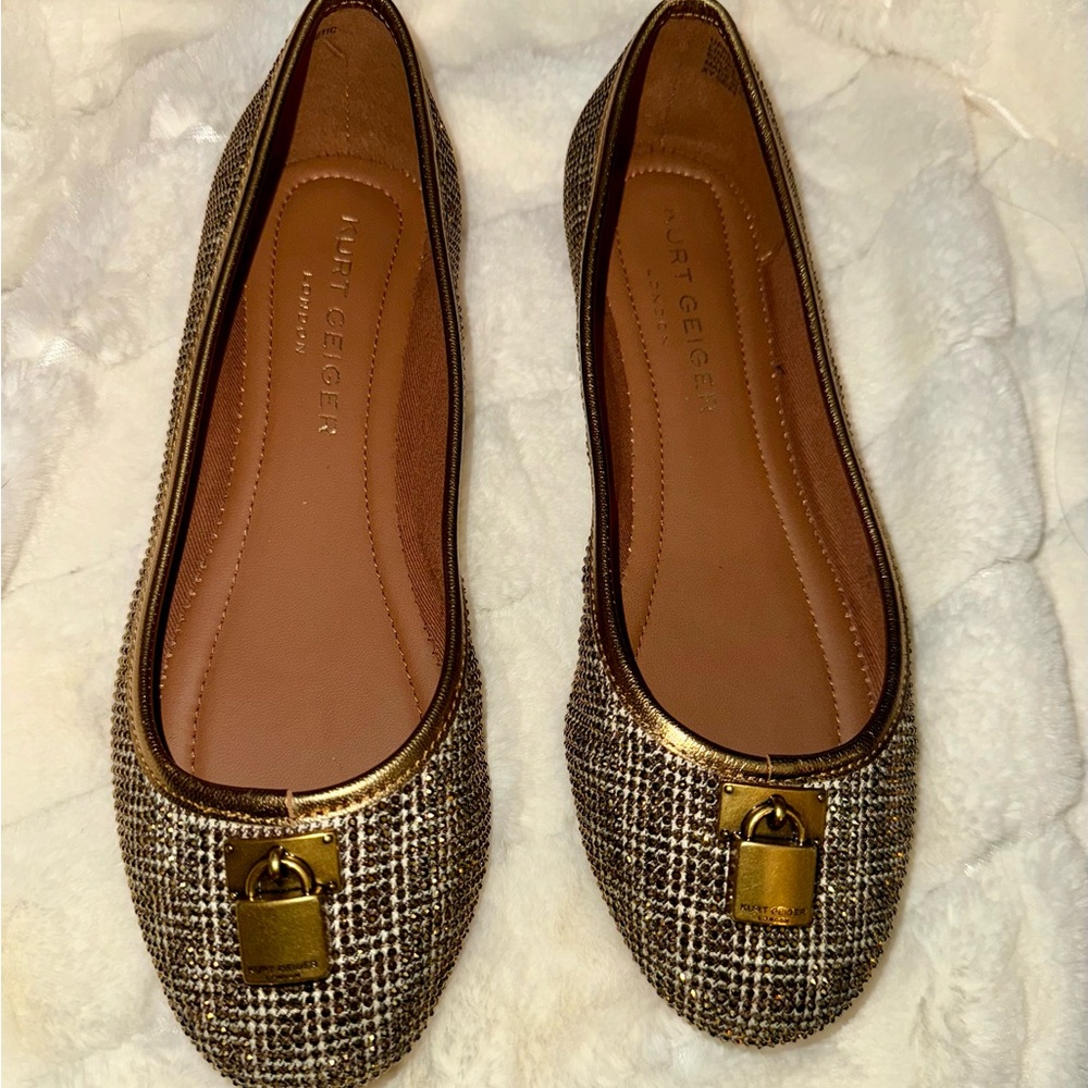 Kurt Geiger Women's Tweed Loafers - Gold and Brown